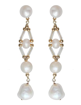 Aretes largos Sofia Blum con acabado chapa de oro perla 14 k