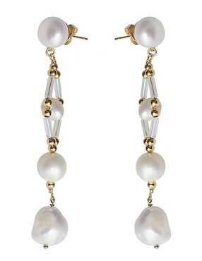 Aretes largos Sofia Blum con acabado chapa de oro perla 14 k