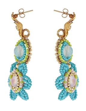Aretes largos de flor Sofia Blum con acabado chapa de oro jade