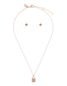 Aretes y collar de candado Coach