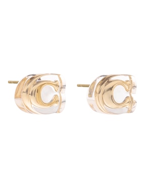 Aretes de letra c Coach con acabado brillante