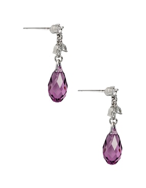 Aretes cortos de gota Carré Briolettes con acabado baño rodio cristal