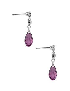 Aretes cortos de gota Carré Briolettes con acabado baño rodio cristal