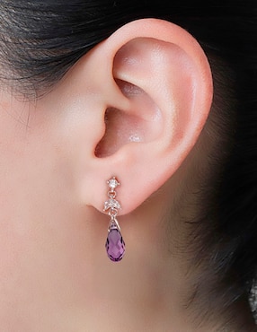 Aretes cortos de gota Carré Briolettes con acabado baño rodio cristal