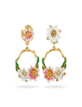 Aretes de aro de flor Les Néréides Jardín Acuático con acabado esmaltado