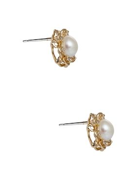 Aretes cortos de flor Westies Filigrana de plata P925 con acabado pulido perla