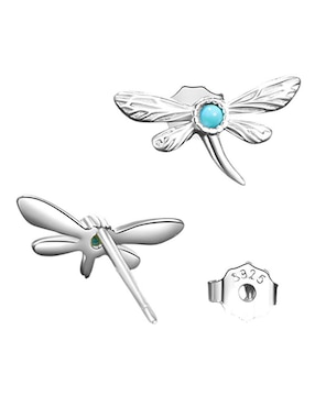 Broqueles de libélula Ame Jewelry Glam Pop de plata P925 con acabado baño rodio turquesa