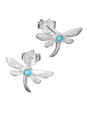 Broqueles de libélula Ame Jewelry Glam Pop de plata P925 con acabado baño rodio turquesa
