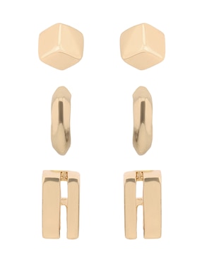 Set de aretes Nine West Gold Cubes con acabado brillante