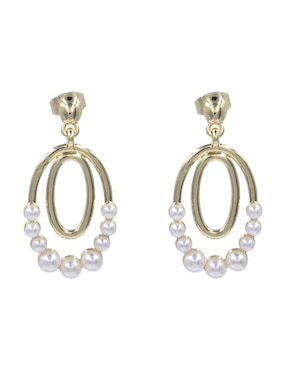 Aretes cortos ovalados Arette de perla 14 k con acabado chapa de oro