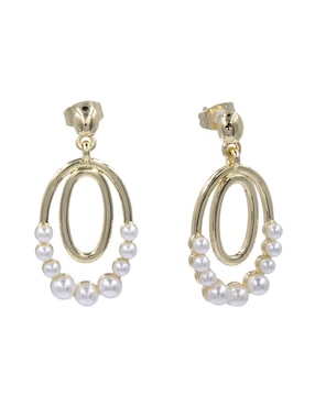 Aretes cortos ovalados Arette de perla 14 k con acabado chapa de oro