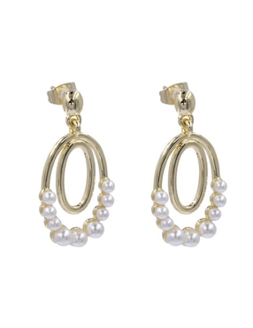 Aretes cortos ovalados Arette de perla 14 k con acabado chapa de oro