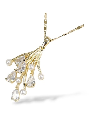 Aretes y collar Og 18 K perla de cristal