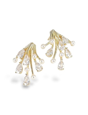 Aretes y collar Og 18 K perla de cristal