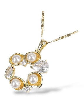 Aretes y collar de corona Og 18 K perla de cristal