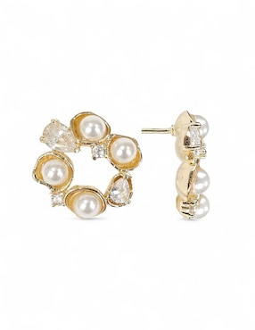 Aretes y collar de corona Og 18 K perla de cristal