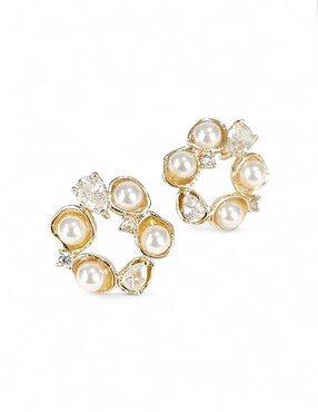 Aretes y collar de corona Og 18 K perla de cristal
