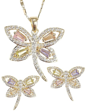 Aretes y collar de libélula Og 18 K zirconia