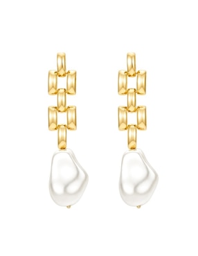 Aretes largos de eslabones Les Néréides de plata P 925 perla