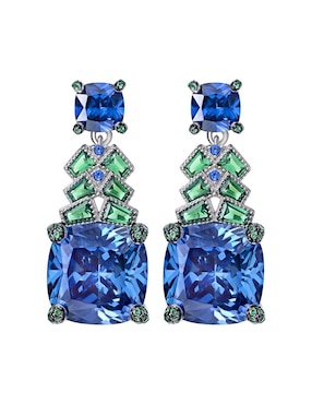 Aretes largos cuadrados Gladkova Joyería de plata P 925 con acabado brillante zafiro