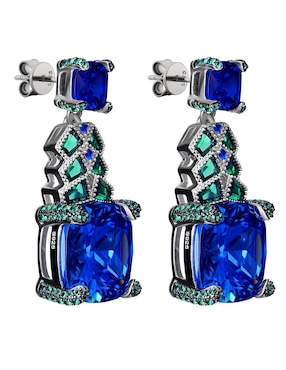 Aretes largos cuadrados Gladkova Joyería de plata P 925 con acabado brillante zafiro