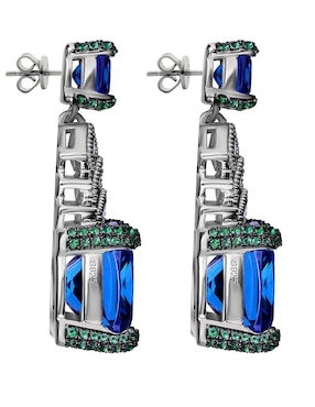 Aretes largos cuadrados Gladkova Joyería de plata P 925 con acabado brillante zafiro