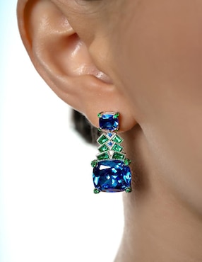 Aretes largos cuadrados Gladkova Joyería de plata P 925 con acabado brillante zafiro