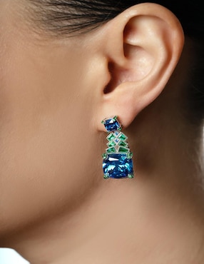 Aretes largos cuadrados Gladkova Joyería de plata P 925 con acabado brillante zafiro