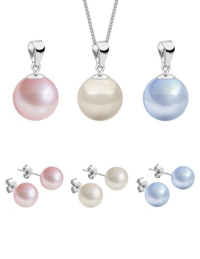 Aretes y collar Zvezda Éclair de plata P 925 perla de cristal