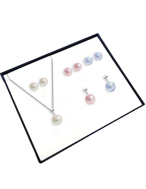 Aretes y collar Zvezda Éclair de plata P 925 perla de cristal