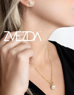 Aretes y collar Zvezda Éclair acabado baño de oro 18 K perla de cristal