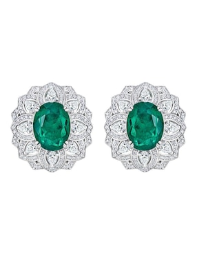 Broqueles de flor Gladkova joyería de plata p 925 con acabado pavé esmeralda