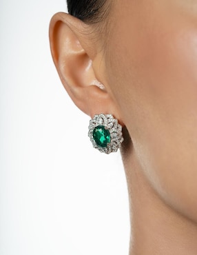 Broqueles de flor Gladkova joyería de plata p 925 con acabado pavé esmeralda