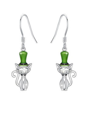 Arracadas de gato Miow Kiki Collection de plata P 925 con acabado baño rodio zirconia
