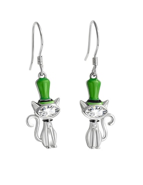 Arracadas de gato Miow Kiki Collection de plata P 925 con acabado baño rodio zirconia