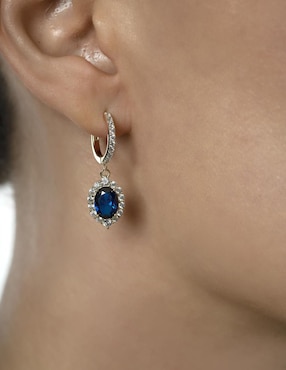 Aretes de óvalo Gladkova Joyería de plata P 925 con acabado chapa de oro zafiro