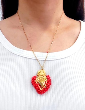 Collar con dije sagrado corazón de corazón Ana Maria Mexico 18 K
