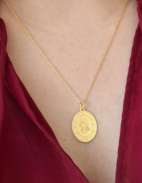 Collar con dije virgen María ovalado Anante Nube de plata P 925 y 14 K