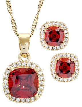 Aretes y collar cuadrados Og baño de oro 18 K zirconia