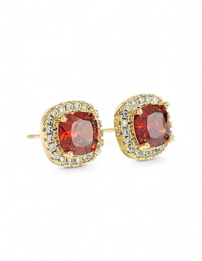Aretes y collar cuadrados Og baño de oro 18 K zirconia