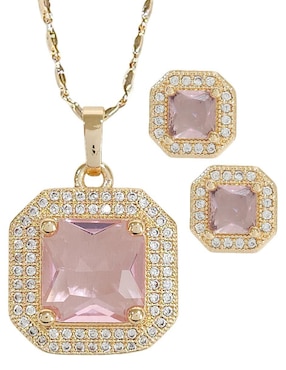 Aretes y collar hexagonales Og baño de oro 18 K zirconia