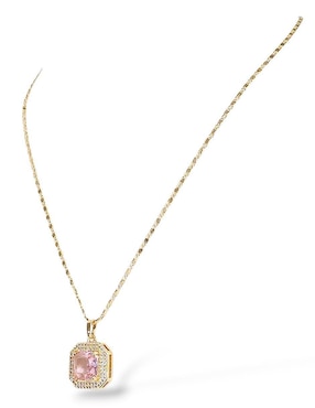 Aretes y collar hexagonales Og baño de oro 18 K zirconia