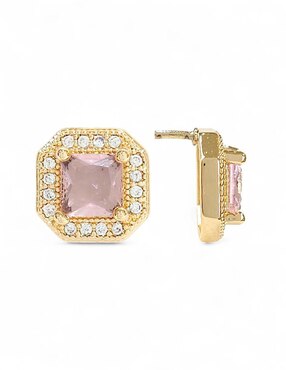 Aretes y collar hexagonales Og baño de oro 18 K zirconia