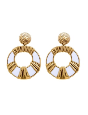 Aretes largos circulares Oro Angelus de acero inoxidable con acabado texturizado