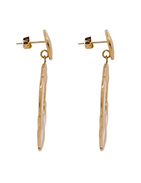 Aretes largos circulares Oro Angelus de acero inoxidable con acabado texturizado