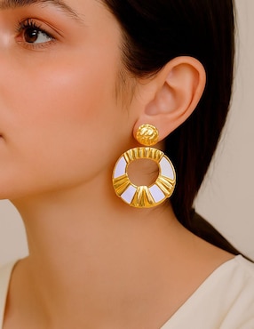 Aretes largos circulares Oro Angelus de acero inoxidable con acabado texturizado