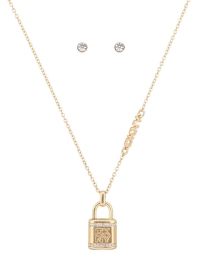 Set aretes y collar de candado Dkny