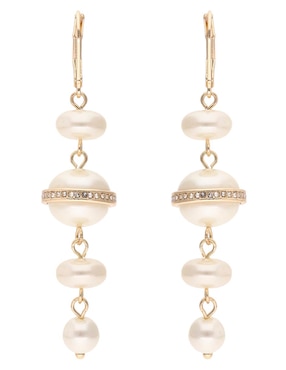 Aretes largos Anne Klein Tinsel Love con acabado esmaltado perla con zirconia