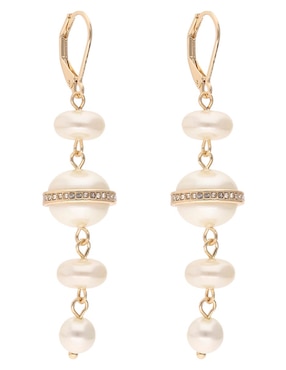 Aretes largos Anne Klein Tinsel Love con acabado esmaltado perla con zirconia