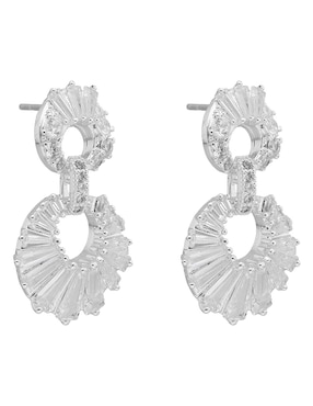 Aretes largos circulares Anne Klein Silver Bells con acabado brillante